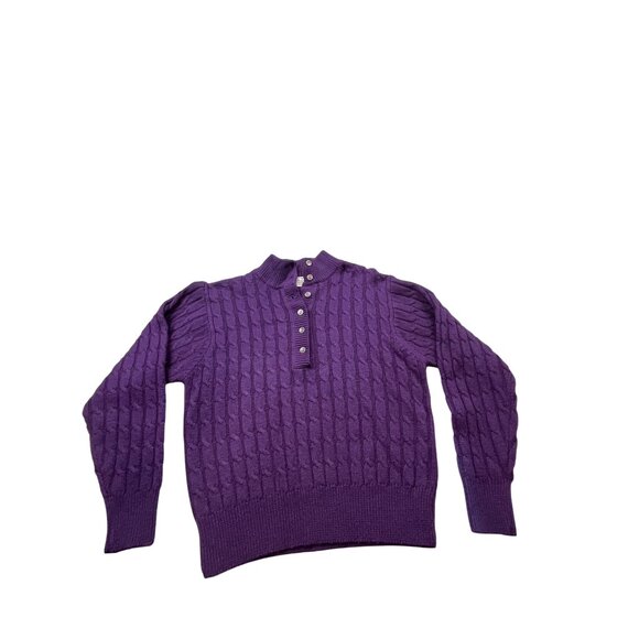 Talbots Petite Collection Womens Small Purple Cable Knit Lambswool Sweater VTG - Picture 1 of 8